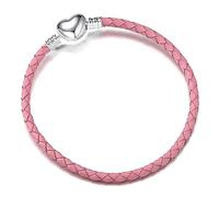 OutstandLong 3mm Leather Charm Bracelet Heart Barrel Snap Clasp Handmade Braided Wristband for European Pandora Charm Bead Multiple Sizes 16-21CM, 6.7 inches, Metal, base