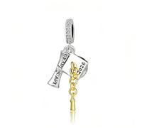 OutstandLong Graduation Charm Compatible with Pandora Bracelets Graduate Bachelor's Hat Scroll Bead, 1, Copper, No Gemstone