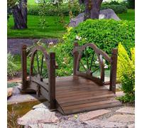 Outsunny 1.5m Wooden Garden Bridge Arc Footbridge w/ Guardrail, Brown