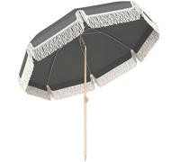 Outsunny 1.7 m Beach Umbrella with Sand Anchor, 30° Tilting Fringed Beach Garden Parasol with Adjustable Height, Grey