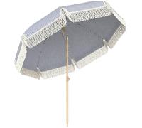 Outsunny 1.7 m Beach Umbrella with Sand Anchor, 30° Tilting Fringed Beach Garden Parasol with Adjustable Height, Blue