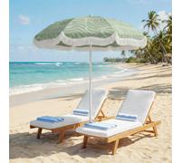 Outsunny 1.8 m Beach Umbrella Parasol with Sand Anchor, Portable 30° Tilting Fringed Garden Parasol Patio Sun Shade with Adjustable Height, Carry Bag, UV Protection, Leaf Print, Green