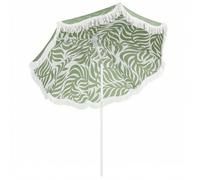 Outsunny 1.8 m Beach Umbrella Parasol with Sand Anchor, Portable 30° Tilting Fringed Garden Parasol Patio Sun Shade with Adjustable Height, Carry Bag, UV Protection, Leaf Print, Green