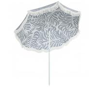 Outsunny 1.8 m Beach Umbrella Parasol with Sand Anchor, Portable 30° Tilting Fringed Garden Parasol Patio Sun Shade with Adjustable Height, Carry Bag, UV Protection, Leaf Print, Light Grey