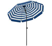 Outsunny 1.8 m Beach Umbrella Parasol with Sand Anchor, Portable 30° Tilting Patio Sun Shade with Adjustable Height, Blue/White