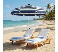 Outsunny 1.8 m Beach Umbrella Parasol with Sand Anchor, Portable 30° Tilting Patio Sun Shade with Adjustable Height, Carry Bag, UV Protection, Striped Design, Blue/White