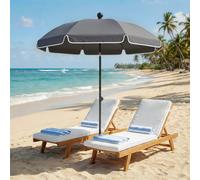 Outsunny 1.8 m Beach Umbrella Parasol with Sand Anchor, Portable 30° Tilting Patio Sun Shade with Adjustable Height, Carry Bag, UV Protection, Dark Grey