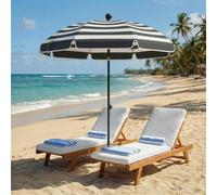 Outsunny 1.8 m Beach Umbrella Parasol with Sand Anchor, Portable 30° Tilting Patio Sun Shade with Adjustable Height, Carry Bag, UV Protection, Striped Design, Grey/White