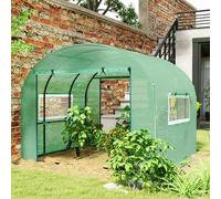 Outsunny 3 x 3 x 2m Polytunnel Greenhouse with Doors and Mesh Windows, Walk-in Grow House Tent with UV-resistant PE Cover and Steel Frame, Green