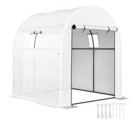 Outsunny 1.8 x 1.8 x 2m Polytunnel Greenhouse with Doors and Mesh Windows, Walk-in Grow House Tent with UV-resistant PE Cover and Steel Frame, White White