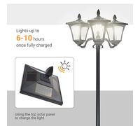 Outsunny 1.8m Garden Solar Post Lights, 3 Way Head Outdoor Lamp with Sensor Dimmable LED Lights, IP44, for Deck, Pathway, Driveway, Street, Black