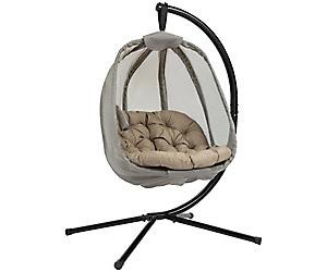 OutSunny 1 Seat Hanging Chair Steel, Mesh, PL (Polyester), PP (Polypropylene) Cotton Khaki 970 x 1,260 x 1,720 mm