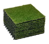 Outsunny 10-Piece Artificial Grass Set, Weatherproof Turf Tiles, Outdoor Carpet In Dark Green Dark Green