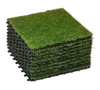 Outsunny 10-Piece Artificial Grass Set, Weatherproof Turf Tiles, 25mm Pile Height, Outdoor Carpet for Garden, Balcony & Patio, 30 x 30cm, Dark Green