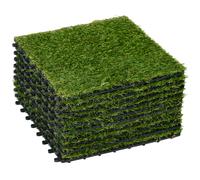 Outsunny 10-Piece Artificial Grass Set, Weatherproof Turf Tiles, 25mm Pile Height, Outdoor Carpet for Garden, Balcony & Patio, 30 x 30cm, Dark Green