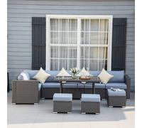 Outsunny 10 Pieces Rattan Sofa Set Table Stool Cushion Conservatory