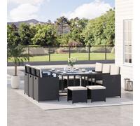 Outsunny 10 Seater Cube Rattan Dining Set W/ Cushions Glass Top Table Black