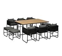 Outsunny 10 Seater Rattan Cube Garden Furniture Set, Rattan Dining Set with Cushions, Outdoor Dining Table and Chairs with 6 Armchairs, 4 Stools, Rectangular Wood Grain Plastic Top Table, Black Black