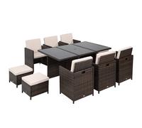 Outsunny 11 Pieces Rattan Dining Set Cushion Footrest Garden Wicker w/Parasol Ho