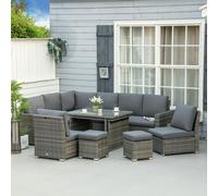 Outsunny 10-Seater Sofa Sectional Seat, Footstools and Glass Table - Grey