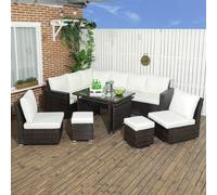 Outsunny 10-Seater Sofa Sectional Seat, Footstools and Glass Table - Cream - PE Rattan, Polyester - 190W x 80D x 81Hcm