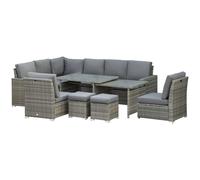 Outsunny 10-Seater Sofa Sectional Seat, Footstools and Glass Table - Grey - Grey