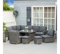 Outsunny 10-Seater Sofa Sectional W/ Cushioned Seat, Footstools and Glass Table