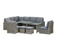 Outsunny 10-Seater Sofa Sectional W/ Cushioned Seat, Footstools and Glass Table