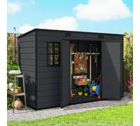 Outsunny 10 X 4 Ft Plastic Garden Shed With Floor, Lockable Doors Dark Grey Dark Grey