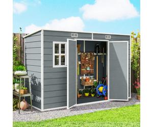 Outsunny 10 X 4 Ft Plastic Garden Shed With Floor, Lockable Doors, Grey
