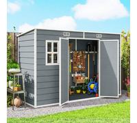 Outsunny 10 x 4 ft Plastic Garden Shed with Floor, Lockable Doors, Grey