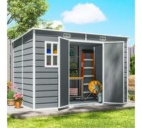 Outsunny 10 x 6 ft Plastic Garden Shed with Floor, Lockable Doors, Grey - 303 x 183 x 197/184 cm - Grey - PP, Aluminium