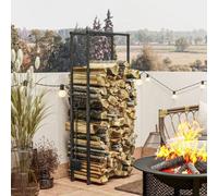 Outsunny Firewood Log Rack, Retractable Metal Wood Store Holder, Indoor Outdoor Fireplace Log Storage Shelf with Hooks, 65 x 25 x 150 cm, Black