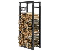 Outsunny 100-150Cm Retractable Metal Firewood Log Holder Rack With Hooks In Black Black