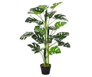 Outsunny 100cm/3.3FT Artificial Monstera Tree Decorative Cheese Plant 21 Leaves with Nursery Pot, Fake Tropical Palm Tree for Indoor Décor