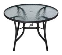 Outsunny 106cm Round Garden Dining Table with Parasol Hole Glass Top