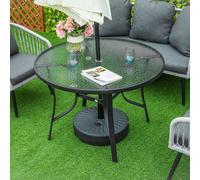 Outsunny 106cm Round Garden Dining Table with Parasol Hole Glass Top