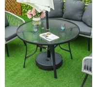 Outsunny 106cm Round Garden Dining Table with Parasol Hole, Black