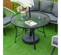 Outsunny 106cm Round Garden Dining Table with Parasol Hole Glass Top