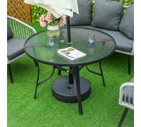OUTSUNNY 106cm Round Garden Dining Table with Parasol Hole TempeGlass Top in Black Outsunny Black