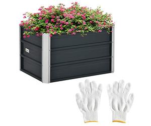 Outsunny 108L Raised Garden Bed, Galvanized Steel Elevated Planter Box w/Installation Gloves for Backyard, Patio to Grow Vegetables, Herbs, and Flowers, 66 x 47 x 40cm, Grey