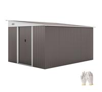 Outsunny 11.3 x 9.2ft Lean to Metal Garden Shed with Double Sliding Doors, Outdoor Galvanised Tool Storage House with 2 Air Vents, Grey Grey