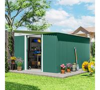 Outsunny 11.3 x 9.2ft Lean to Metal Garden Shed, Outdoor Galvanised Tool Storage House with Double Sliding Doors and 2 Air Vents, Green
