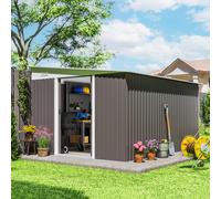 Outsunny 11.3x9.2ft Steel Garden Storage Shed w/ Sliding Doors & 2 Vents, Grey