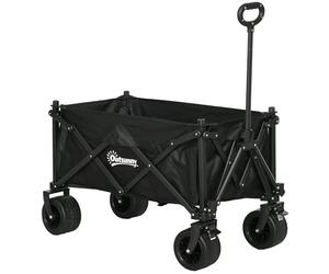 Outsunny 110L Festival Trolley on Wheels Folding Camping Trolley Cart Black | Telescopic Handle, Carry Bag, All-Terrain Big Wheels, Heavy Duty, for Garden, Beach, Fishing