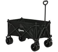 Outsunny 110L Festival Trolley on Wheels, Folding Camping Trolley Cart with Telescopic Handle, Carry Bag and All-Terrain Big Wheels, for Garden, Beach, Fishing, Black Black