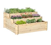 Outsunny 117cm x 100cm x 54cm 3 Tier Raised Garden Bed 376L Fir Wood | Elevated Planter, Flower Box, 9 Grow Grids, Non-woven Fabric, Vegetables, Flower, Herb, Outdoor Indoor Use