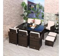 Outsunny 11Pc Garden Rattan Dining Set Cushion Patio Table Chair Conservatory In Brown