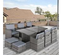 Outsunny 11Pc Garden Rattan Dining Set Cushion Patio Table Chair Conservatory In Grey Grey