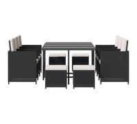 Outsunny 10 Seater Cube Rattan Dining Set W/ Cushions Glass Top Table Black